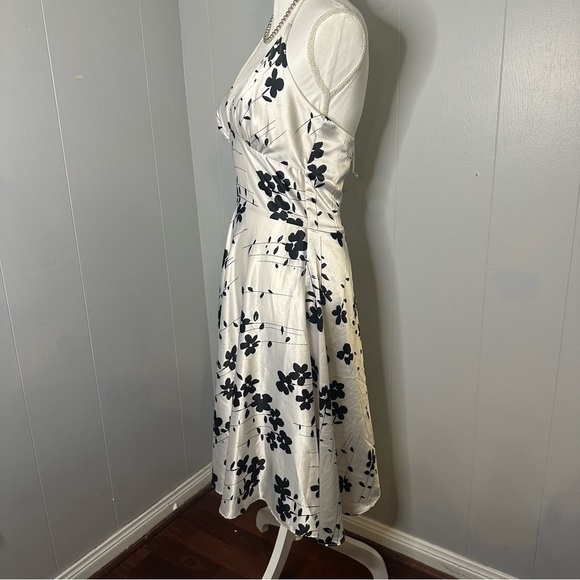 White & Black Floral Halter Midi Dress | Satin Look | Size S - Picture 4 of 8